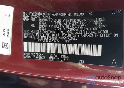 2011 Toyota Sienna Le V6 from USA, damaged, VIN 5TDKK3DC4BS020535